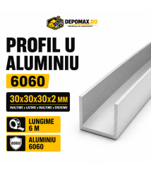 Profil U aluminiu 30 x 30 x 30 x 2 mm, 6 metri Profil U aluminiu 30 x 30 x 30 x 2 mm, 6 metri
